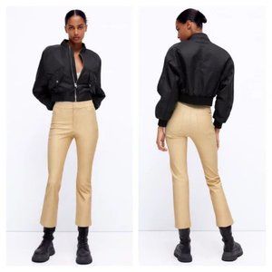 Zara Tan Women's High Rise Mini Flare Coated Leggings Light Tan Pants Bottom
